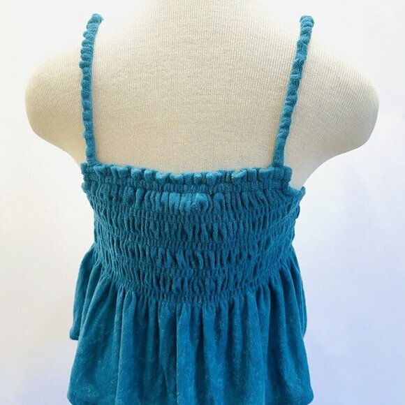 NWT SO Juniors Pullover Terry Cloth Smocked Peplum Turquoise Shirred Tank Large - Picture 6 of 12